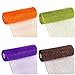 LaRibbons Deco Poly Mesh Ribbon - 10 inch x 30 feet Each Roll - Metallic Foil Orange/Black/Purple/Green Set for Wreaths, Swags and Decorating - 4 Pack