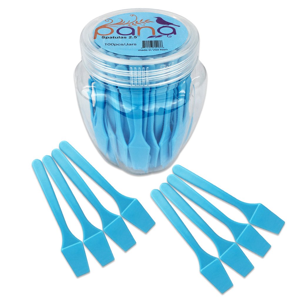 Beauticom Pana Brand Cosmetic Make Up Disposable Plastic 2.5" Spatulas Skin Care Facial Cream Mask Spatula (100 Pieces in a Container) (BLUE)