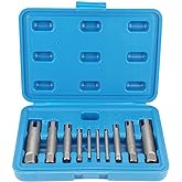 10 Pcs Tap Extractor Set, High Speed Steel Broken Head Screw Remover Tool, 3 Types Multisize Screw Remover with Organized Case for Industrial Automotive Repair