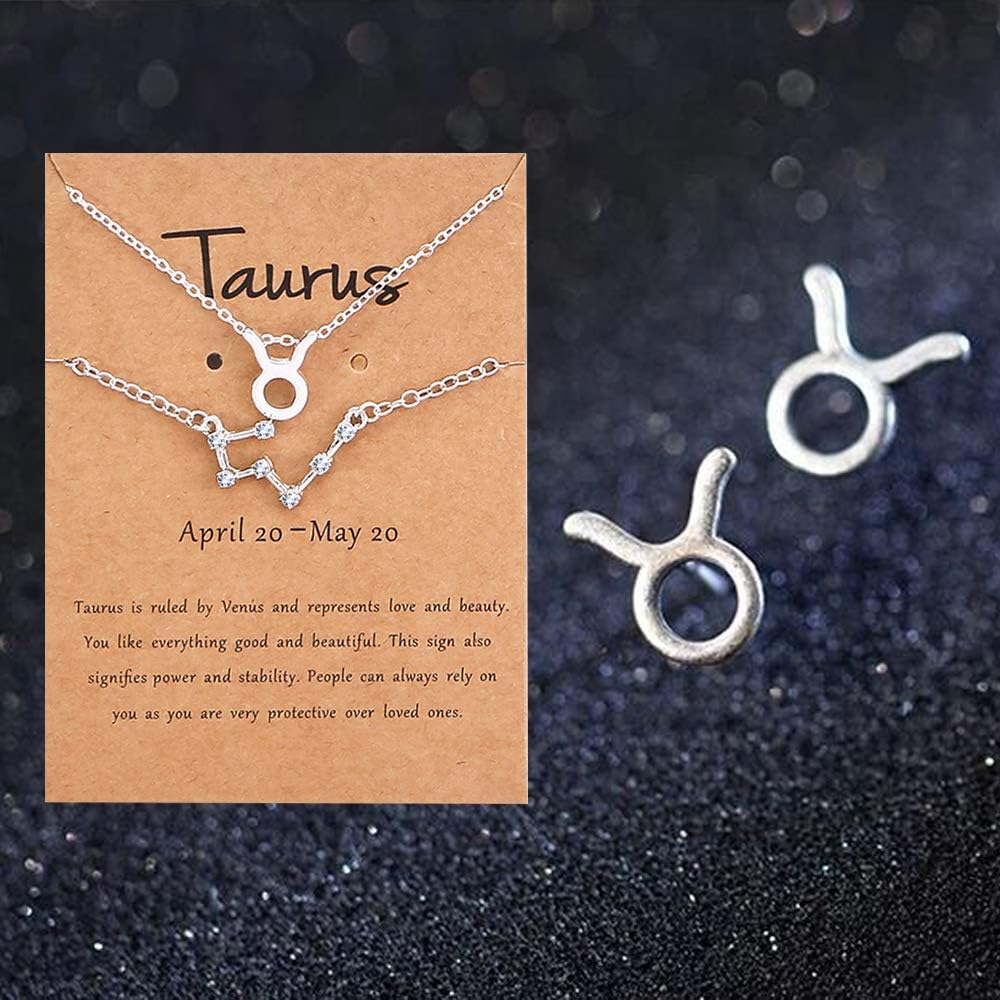 JEVIZodiac Necklace Bracelets Studs Earring 3Pcs Jewelry Sets for Women 12 Constellation CZ Astrology Horoscope Birthday Gifts