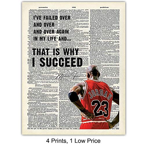 Michael Jordan Motivational Quotes Dictionary Wall Art Set 8x10 Photo Posters Gift for
