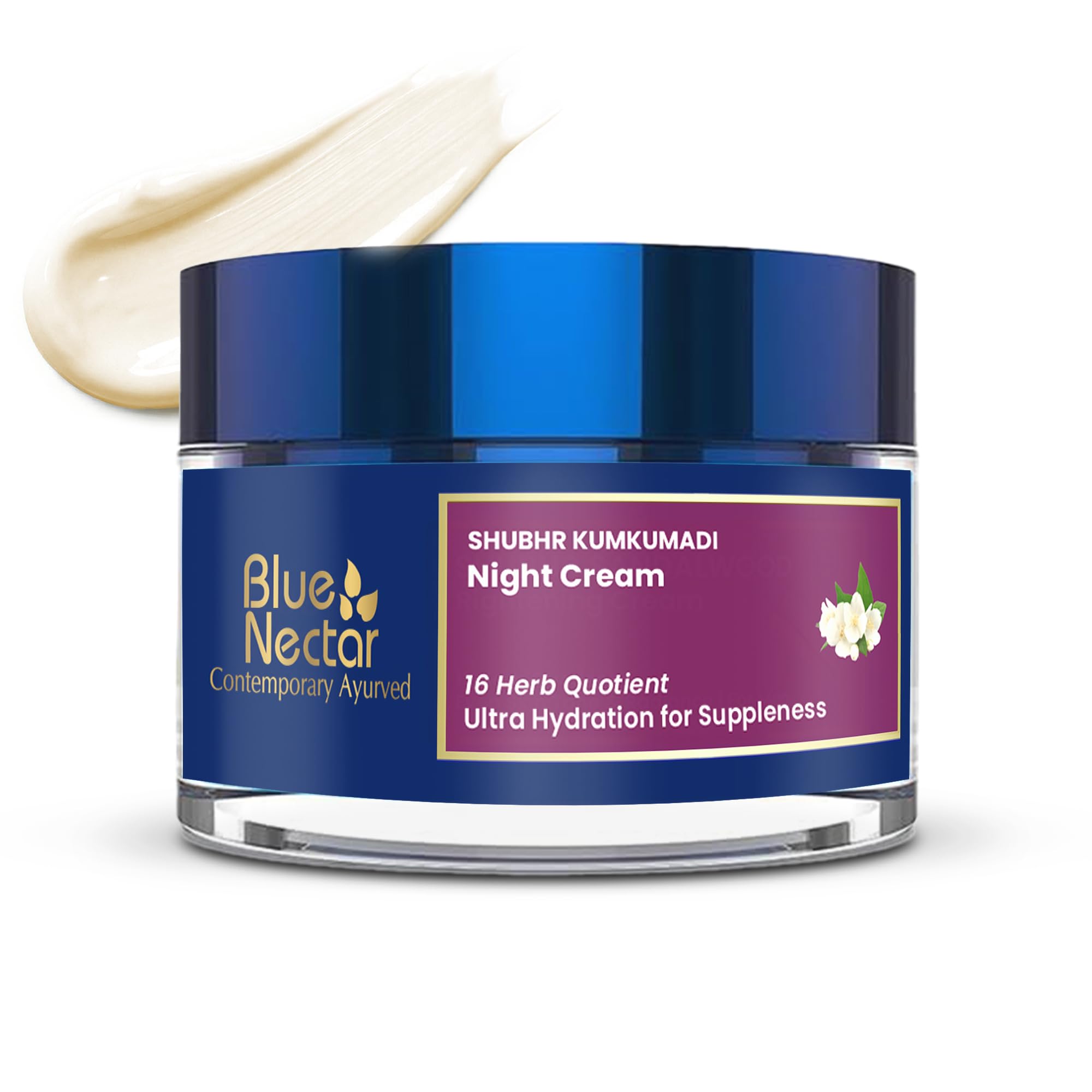Blue Nectar Kumkumadi Night Cream Face Moisturiser for Women with Natural Almond & Saffron | Plant Based Hydrating Face Cream Moisturiser for Night (16 Herbs, 50g)