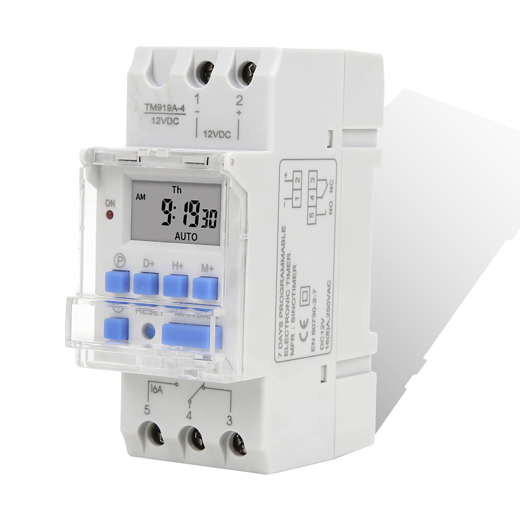 FLEXMAN Timer Switch Relay, DC 12V 16A LCD Digital Display Programmable Timer Relay 35mm DIN Rail Mounting with Countdown Function for Back Up the Memory