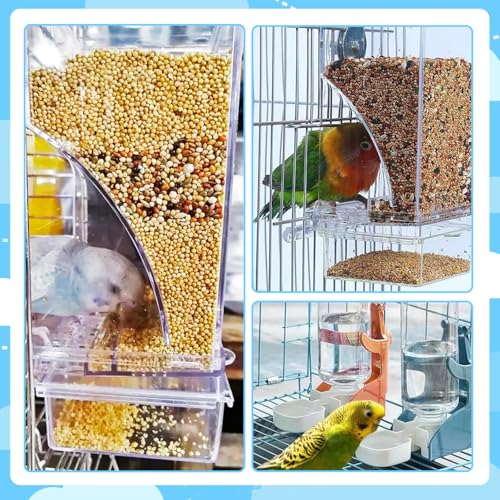 SUSOO Bird Feeder and Water Dispenser Set, Leak-Proof Acrylic Automatic Seed Feeding Container, Hydration Drinker for Parrot, Parakeets,Budgies, Cockatiels,Canaries,and Lovebirds Cage Accessories