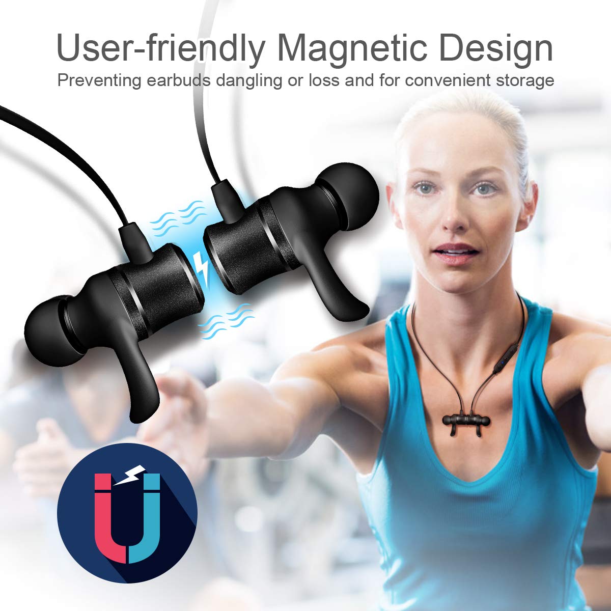 iTeknic Bluetooth Kopfhörer in Ear Magnetisches Headset, mit 24-Stunden Spielzeit/Wasserschutzklasse IPX4, Kabellos Stereo Sport Ohrhörer für MP3, IOS und Android Smartphones