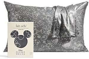 Kitsch Disney Mickey Mouse Satin Pillowcase with Zipper Softer Than Silk, Cooling Pillow Case for Hair & Skin, Wrinkle-Free, Machine Washable, Queen/Standard 19x26