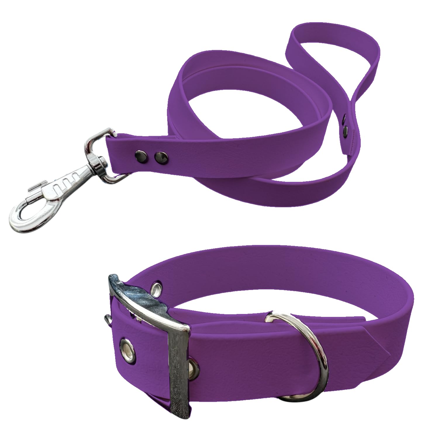 L'Atelier du Fourmilier Dog Collar and Leash in BioThane material, Medium Width (45-55 cm, Amethyst)