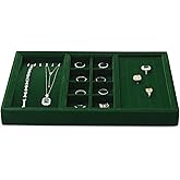 Papten 4 In 1 Velvet Jewelry Trays Jewelry Drawer Organizer Tray Stackable Jewelry Trays Necklace Bracelet Ring Earring Organizer Tray(Green)