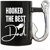 Onebttl Dad Gifts Coffee Mug, Fishing Gifts for Father from Daughter, Son, Funny Ceramic Mug for Birthday, Christmas, Father's Day, 13.5oz - Hooked The Best Dad
