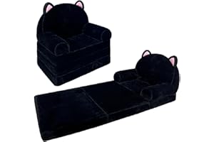 QIUODO Toddler Chair Plush with Removable Cover, Kids Sofa Bed to Lounger, Comfy Kids Couch for Kids Age 1-3 (Black Kitty)