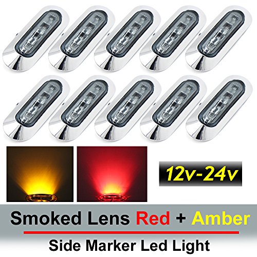 10 pcs TMH 3.6″ submersible 4 LED Smoked Lens Red & Amber Side Led Marker ( 5 + 5 ) 10-30v DC , Truck Trailer marker lights, Marker light amber, Rear side marker light, Boat Cab RV