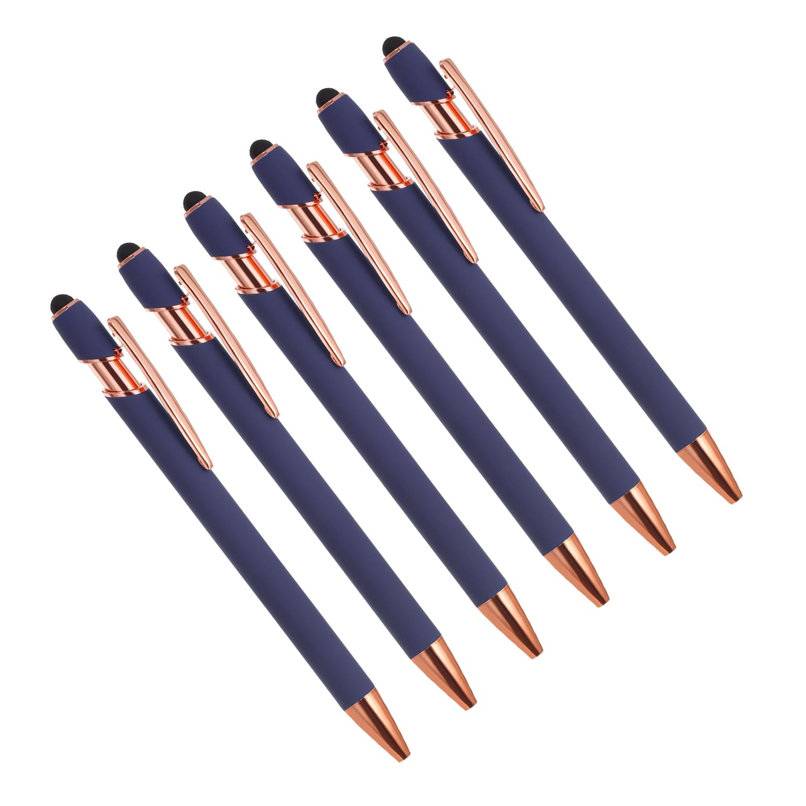 YOKIVE 6 Pcs Ballpoint Pen with Stylus Tip, 2 in 1 Black Ink Metal Stylus Pen 1.0mm Medium Point Style 2, Great for Touch Screens, Office, Studios (Blue)