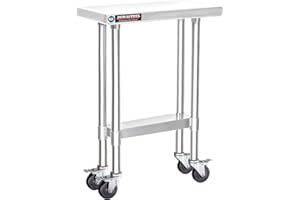 DuraSteel Food Prep Stainless Steel Table - 24 x 12 Inch Metal Table Cart - Commercial Workbench with Caster Wheel - NSF Certified - For Restaurant, Warehouse, Home, Kitchen, Garage