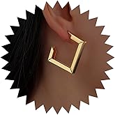 Andelaisi Boho Square Hoop Earrings Vintage Square Huggie Earrings Hollow Square Drop Earrings Geometric Open Square Studs Earrings Jewelry for Women