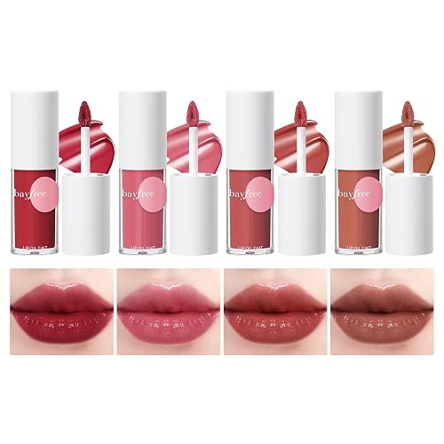 bayfree Tinted Lip Glowy Balm Set，Lipoil Stain, Hydrating High Shine Lip Gloss Set, Long-Lasting Bright Color Lipgloss for Dull Lips, Weightless & Non-Sticky, Vegan Korean Makeup, Crystal Finish