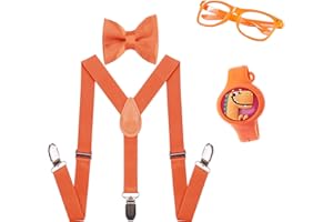 chiyu-yang Child Kids Suspenders Bow Tie for Boys Glasses Bracelet Orange Suspenders Roleplay Accessories Parties Halloween