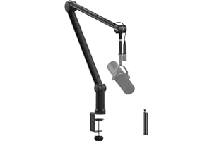 IXTECH Boom Arm Mic Stand with Extension Tube Upgraded Microphone Arm for Shure SM7B MV7 Blue Yeti Sturdy Stainless Steel Mic Arm Desk Stand Foldable Scissor Arm Microphone Mount for Podcast Gaming