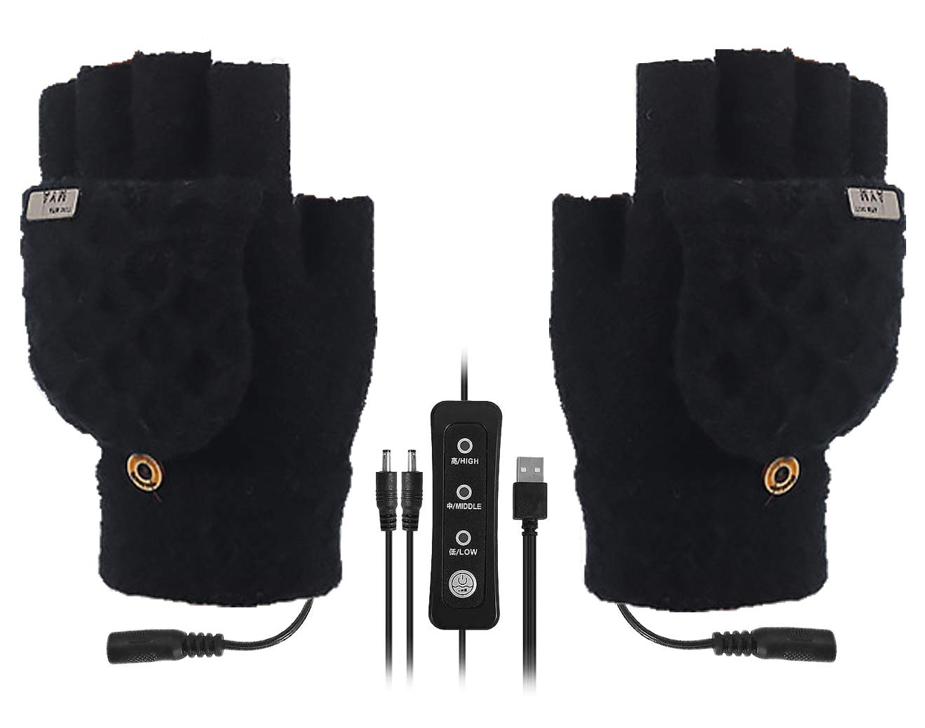 SoulQool Unisex Adjustable Temperature USB Heated Gloves,Knitted Washable Half & Full Fingers Warmer Laptop Gloves Winter Mittens with 3 Temperature Levels