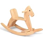 KRAND Kids Wooden Rocking Horse, Boy &amp; Girls Ride-On Toy with Foot Pedal | Classic Design Natural Rocker with Wide Safety Pedal, Safe Backrest &amp; Handrail-Fine Wood Craftsmanship