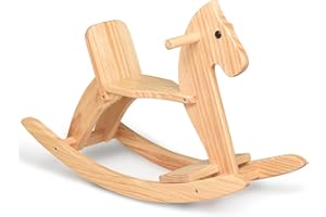 KRAND Rocking Horse Wooden Ride On Toy for Kids Classic Design Rocking Horse with Pedal and Safe Backrest Fine Workmanship(Classic, Natural)