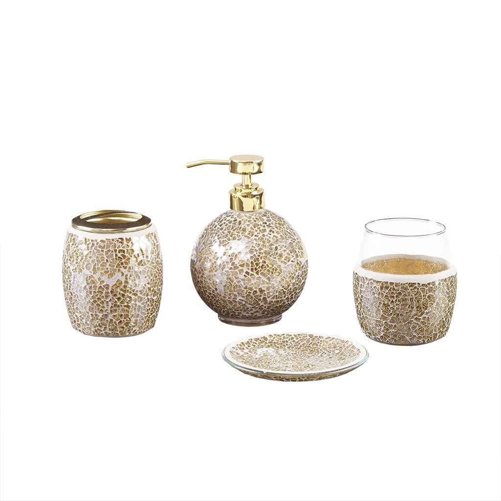 Mosaic Bathroom Accessories Set , 4 Piece Bath Accessory Sets With Gold