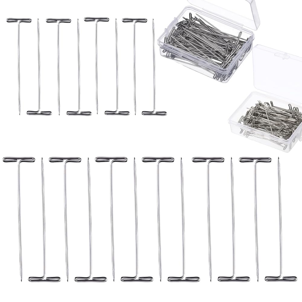 200 PCS T-Pins Stainless Steel Wig Head Pins 2 Sizes Blocking Pin Needles with Plastic Box Wig Straight Pins for Dressmaking Tailoring Making DIY Handicrafts Wig