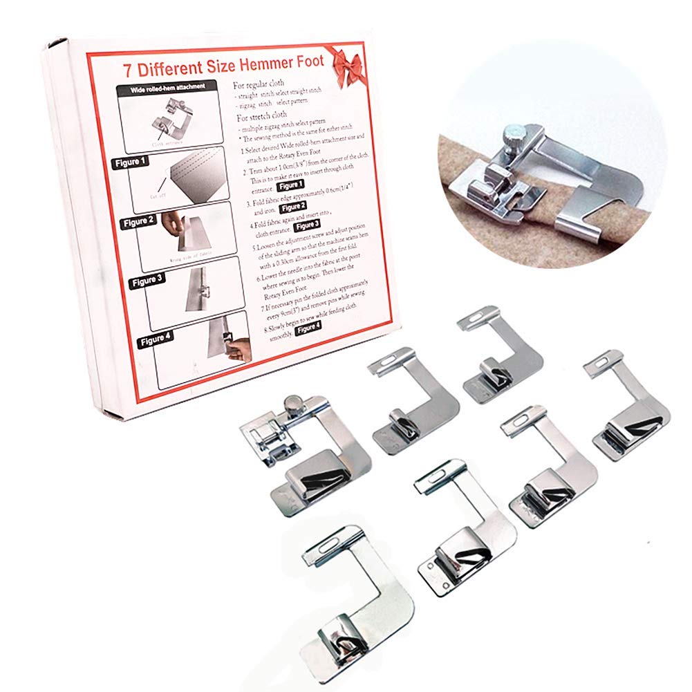 YEQIN 7pcs Adjustable Rolled Hem Foot Sewing Machine Presser Foot Hemmer Foot Set for Singer Brother Janome Babylock Juki