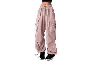 Turilly Parachute Pants for Women Drawstring Elastic Waist Baggy Cargo Pants Lightweight Hiking Trousers with Flap Pocket