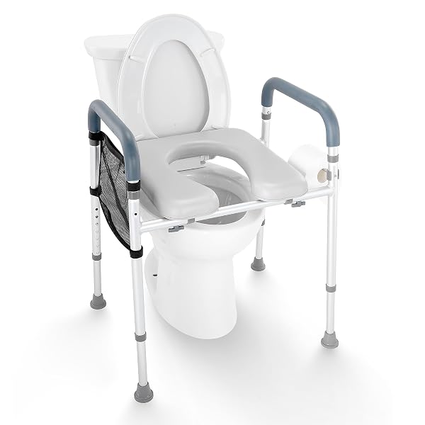 VEVOR RAISED TOILET SEAT, 7-POSITION HEIGHT ADJUSTMENT 19.3″ – 25.2″, 350LBS WEIGHT CAPACITY, WITH COMFORT PADDED ALUMINUM FRAME, UNIVERSAL TOILET SEAT RISER, FOR ELDERLY, HANDICAP, PREGNANT, MEDICAL