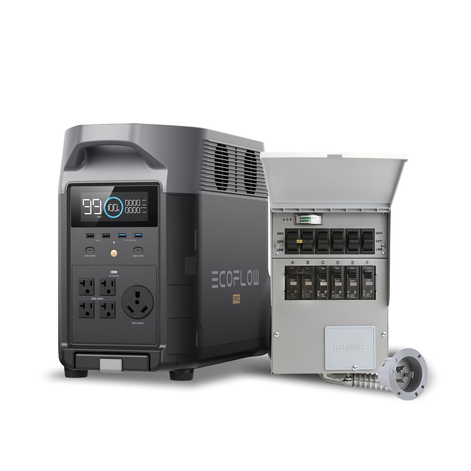 EF ECOFLOW 120V Home Backup Kit: DELTA Pro 3600Wh Power Station with Transfer Switch Kit, 3600W AC Output, Solar Generator for Home Use, Emergency, RV Image EF ECOFLOW 120V Home Backup Kit: DELTA Pro 3600Wh Power Station with Transfer Switch Kit, 3600W AC Output, Solar Generator for Home Use, Emergency, RV Image
