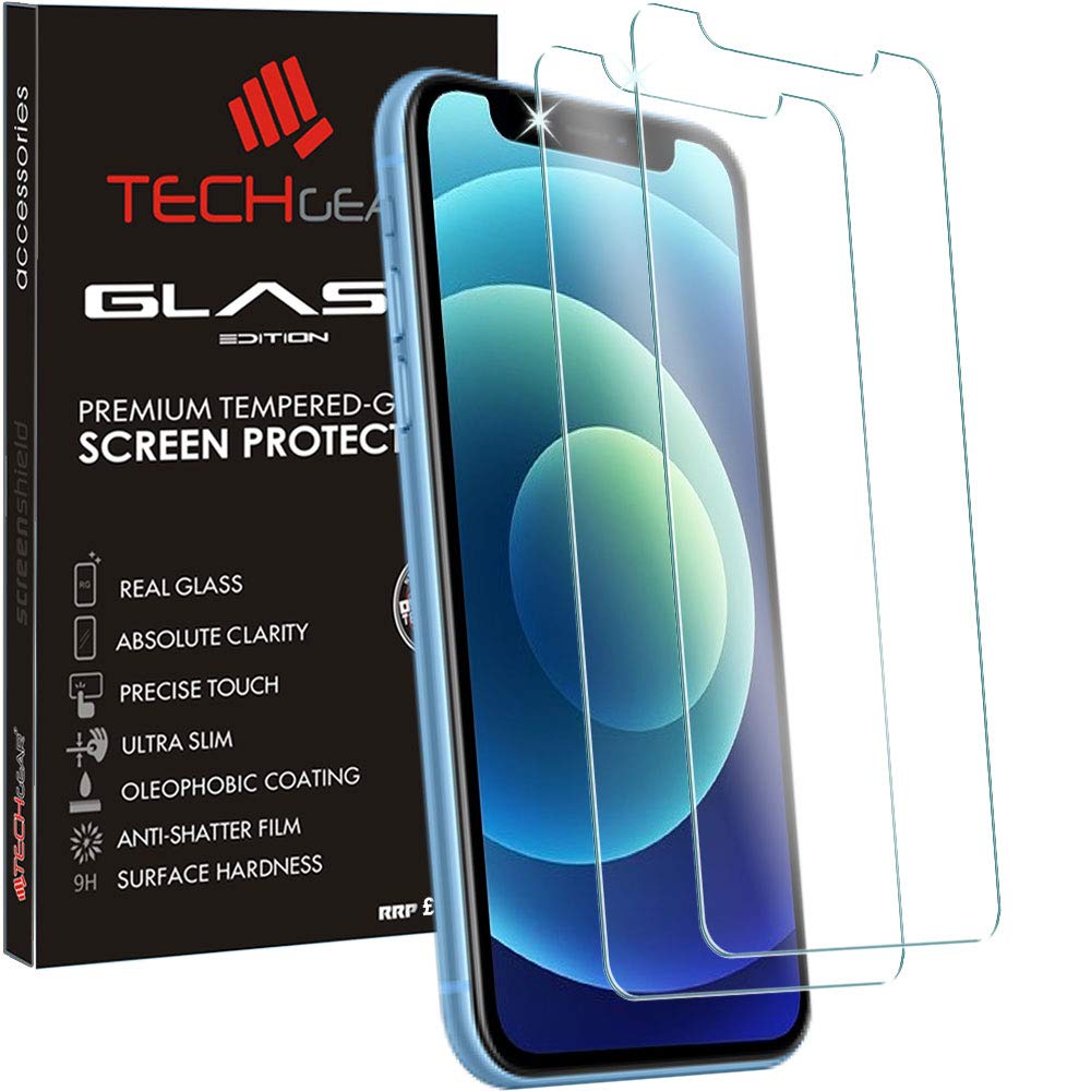 TECHGEAR [2 Pack GLASS Edition for iPhone 12, iPhone 12 Pro 6.1" Tempered Glass Screen Protector Cover [2.5D Round Edge] [9H Hardness] [Crystal Clarity] [Scratch-Resistant] [No-Bubble]