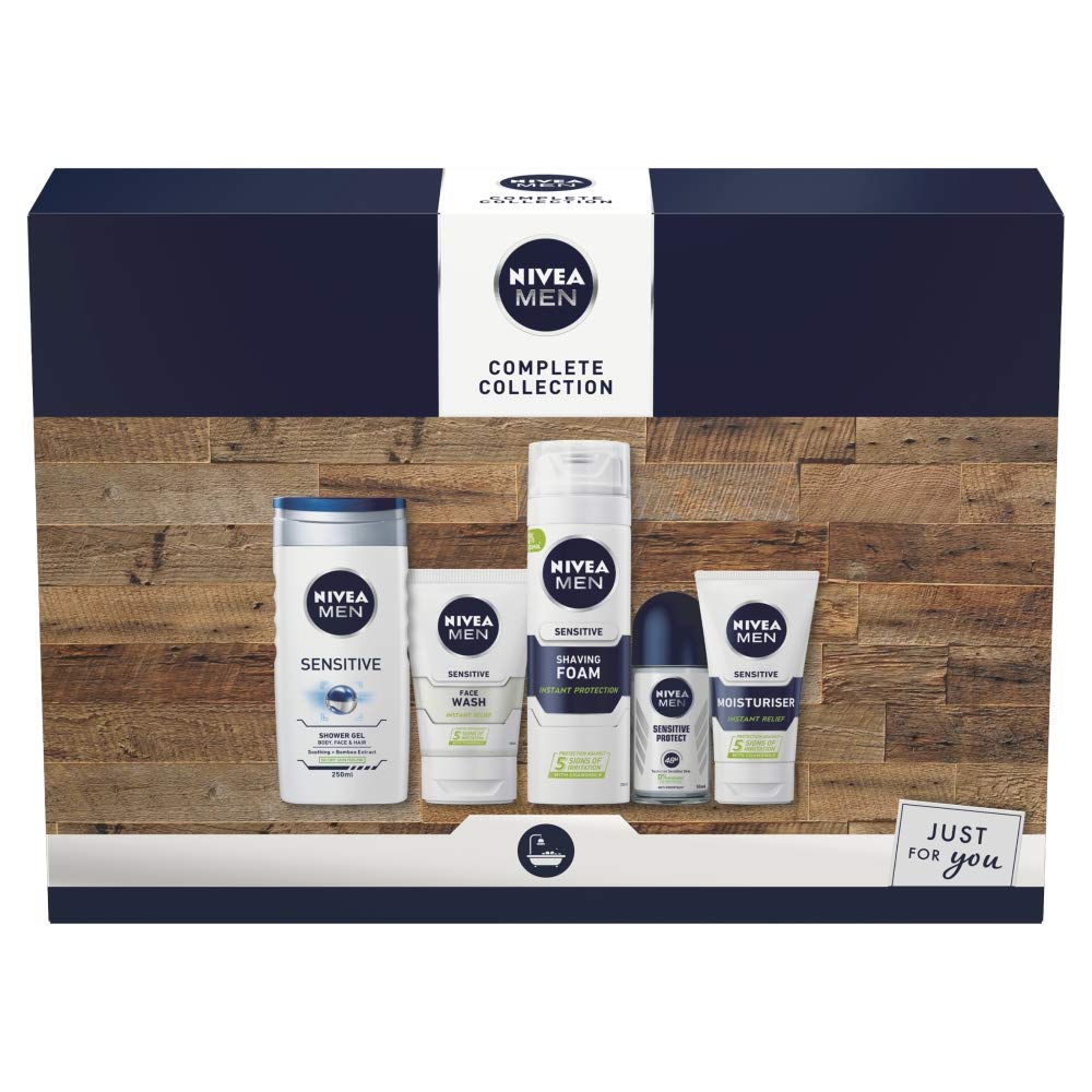 NIVEA MEN Complete Collection Giftset, Men's Toiletry Gift Set for Sensitive Skin, Conquer Skin Irritation with Our Men's Gift Set, 5 Item Men Gift Set