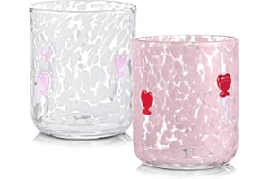 THIRDCUP Valentine's Day Juice Glasses 14oz Heart Balloon Design Cute Glass Cups Wine Glasses Drinkware for Party Supplies Mo