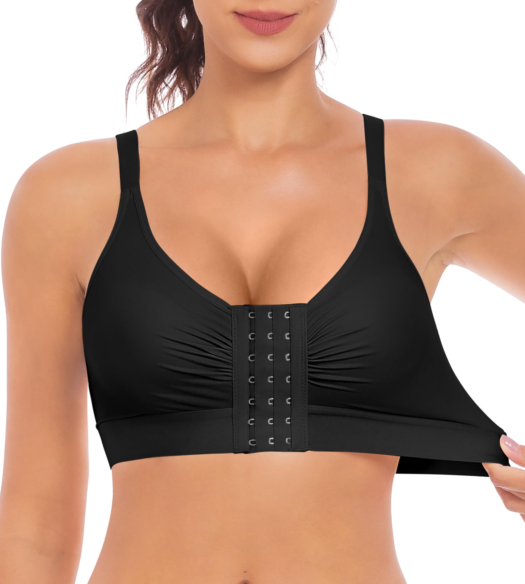 Photo 1 of EUYZOU Post Surgery Compression Bras for Women Front Closure Mastectomy Surgical Bras Wireless with Adjustable Straps, Black S