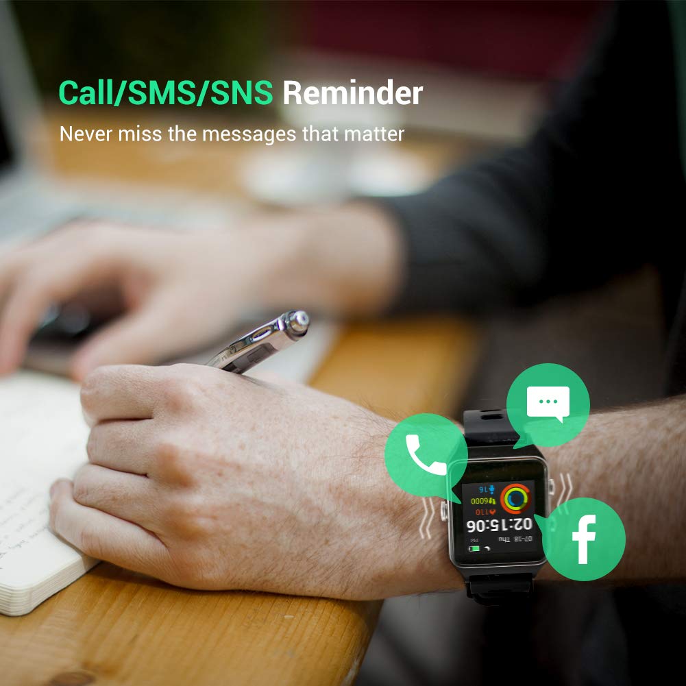 Enow Smart Watch, GPS IP68 Waterproof Touch Screen Fitness Bluetooth Tracker with 24h Heart Rate Monitor, Sleep Tracker, 17 Sports Mode, Pedometer Step Calories Counter for Women Men, Android/ iOS