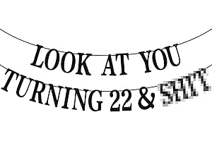 PYBHILK Black Glitter Look at You Turning 22 & Sh*t Banner, Happy 22nd Birthday/Level 22 Unlocked/Cheers to 22 Years, Funny 22nd Birthday Party Decorations Supplies