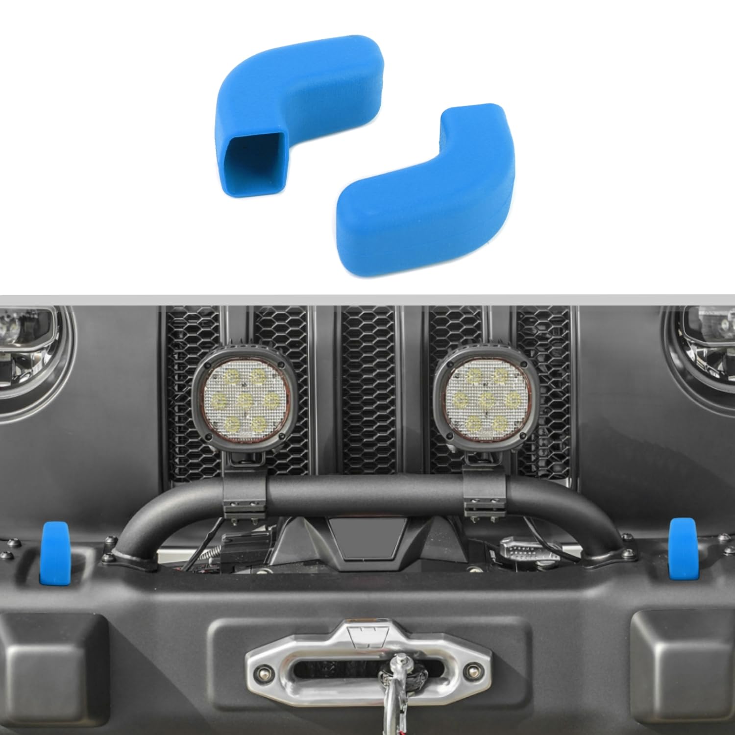 Photo 1 of JWWY Tow Hook Covers Trailer Hook Hitch Receiver Rubber Protector Cover Trim Fit for 2007-2025+Jeep Wrangler JL Gladiator JT 4XE JK Exterior Accessories 2pcs Blue