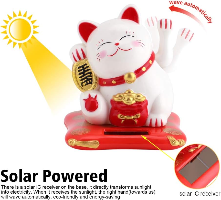 Fortune and Luck Waving Cat, Solar Powered Cute Cat for Home Display and Car Decor Maneki Neko - Image 3