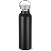 Neihepal Black Stainless Steel Water Bottles,20 Ounce Vacuum Insulated Double Wall Travel Bottle with Leak Proof Lid of Handle,Metal Reusable Standard Mouth Flask Thermoses for School,Hikers,Gift