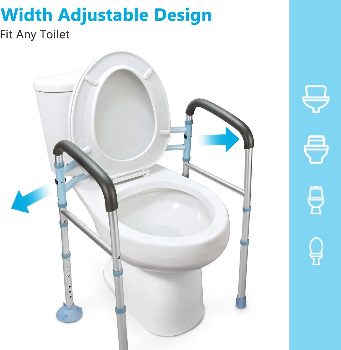 OasisSpace Stand Alone Toilet Safety Rail - Heavy Duty Medical Toilet Safety Frame for Elderly, Handicap and Disabled - Adjustable Bathroom Toilet Handrails, Width Adjustable Design, Fit Any Toilet: Health & Personal Care