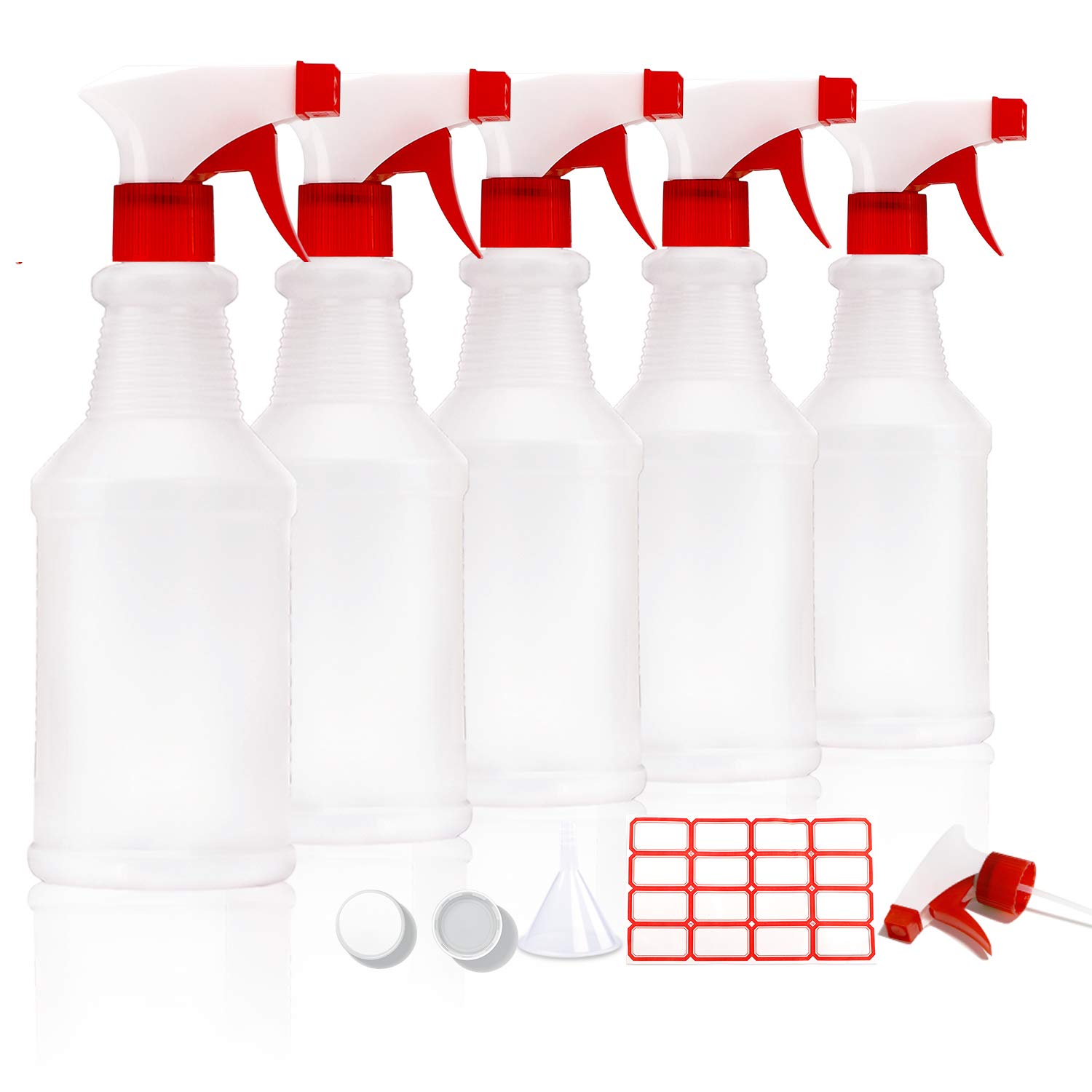 HATOKU Spray Bottles, 5pcs 16oz, Refillable Empty Spray Bottle for Cleaning Solutions, Commercial, Household, Chemical Resistant, Adjustable Nozzle for Essential Oils, Alcohol Safe: Industrial & Scientific