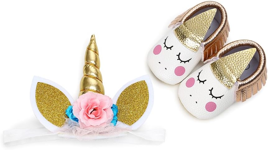 Baby Girls Shoes Soft Sole Prewalker Mary Jane Princess Party Dress Crib Shoes with Flower Headband