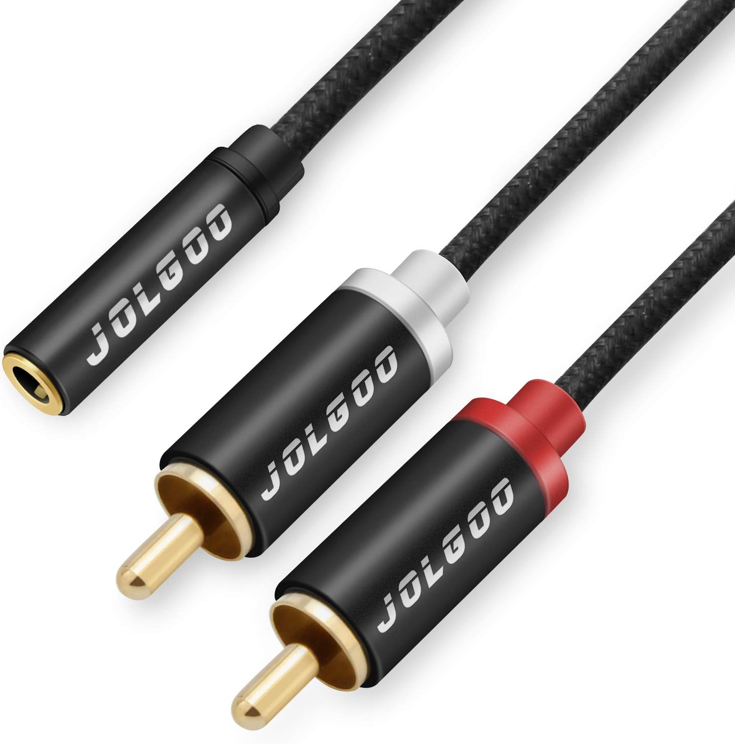 JOLGOO 3.5 mm Female TRS to Dual RCA Stereo Breakout Cable, Black Nylon Braided, 3.5mm Female to 2 Male RCA Adapter Audio Stereo Cable, 16 Inch/40cm: Home Audio & Theater
