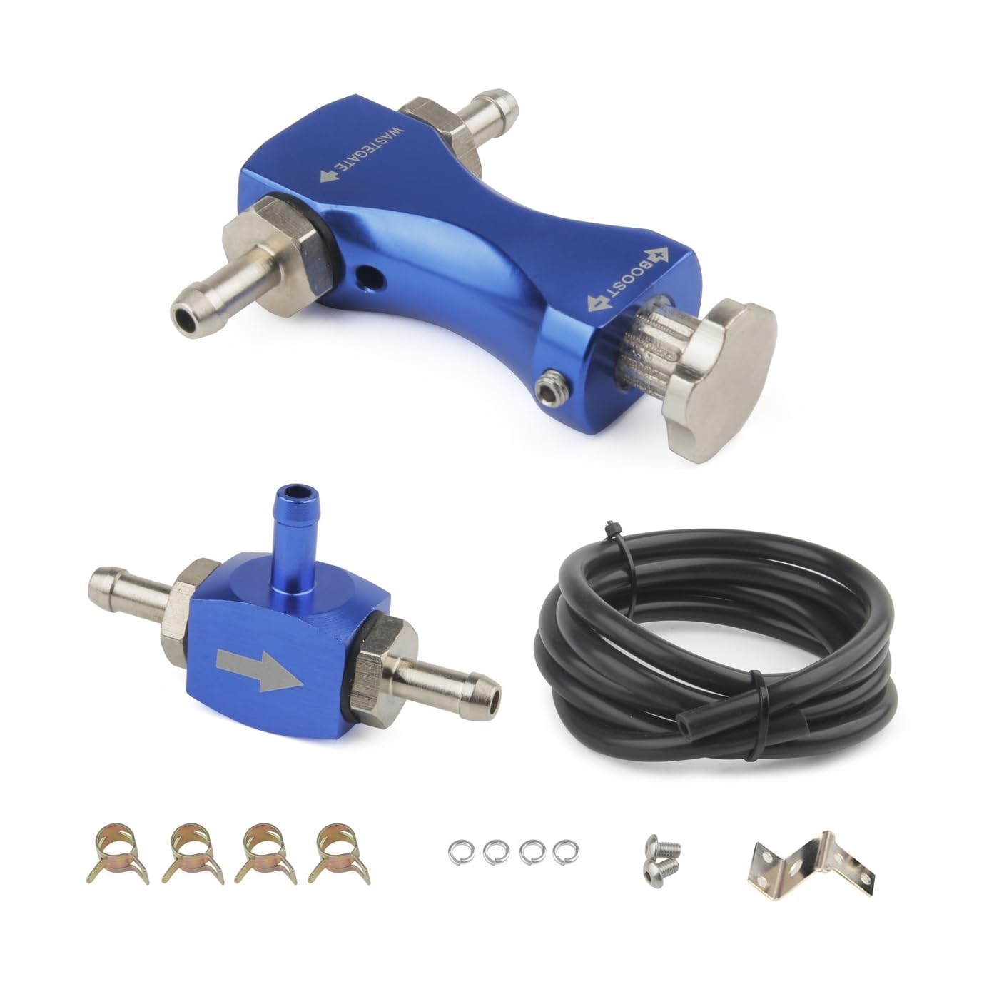 Photo 1 of MiJunHD Manual Boost Controller, Universal Aluminum Pressure Regulation Valve Kit with Mounting Bracket Hose for Turbocharged Engine Components (Blue, 1-Piece)