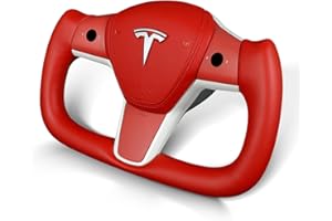 ZIMABLUE Tesla Yoke Steering Wheel Upgrade Personalized Yoke Steering Wheel Nappa Leather with Heating Function Compatible with Model 3 Y 2018-2023 (Red Nappa)