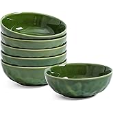 vicrays Ceramic Pasta Bowls Set, 32 Ounce Soup Bowls, Large Salad Bowls, Chip Resistant, Dishwasher Microwave Safe, Fluted stoneware Bowls for Kitchen, Serving Bowls, Set of 6 (Green)