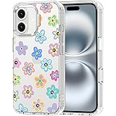 MOSNOVO Case for iPhone 16, [Buffertech 6.6ft Military-Grade Drop Protection] [Anti Peel Off Tech] Clear TPU Bumper Phone Case Cover Design - Groovy Flower
