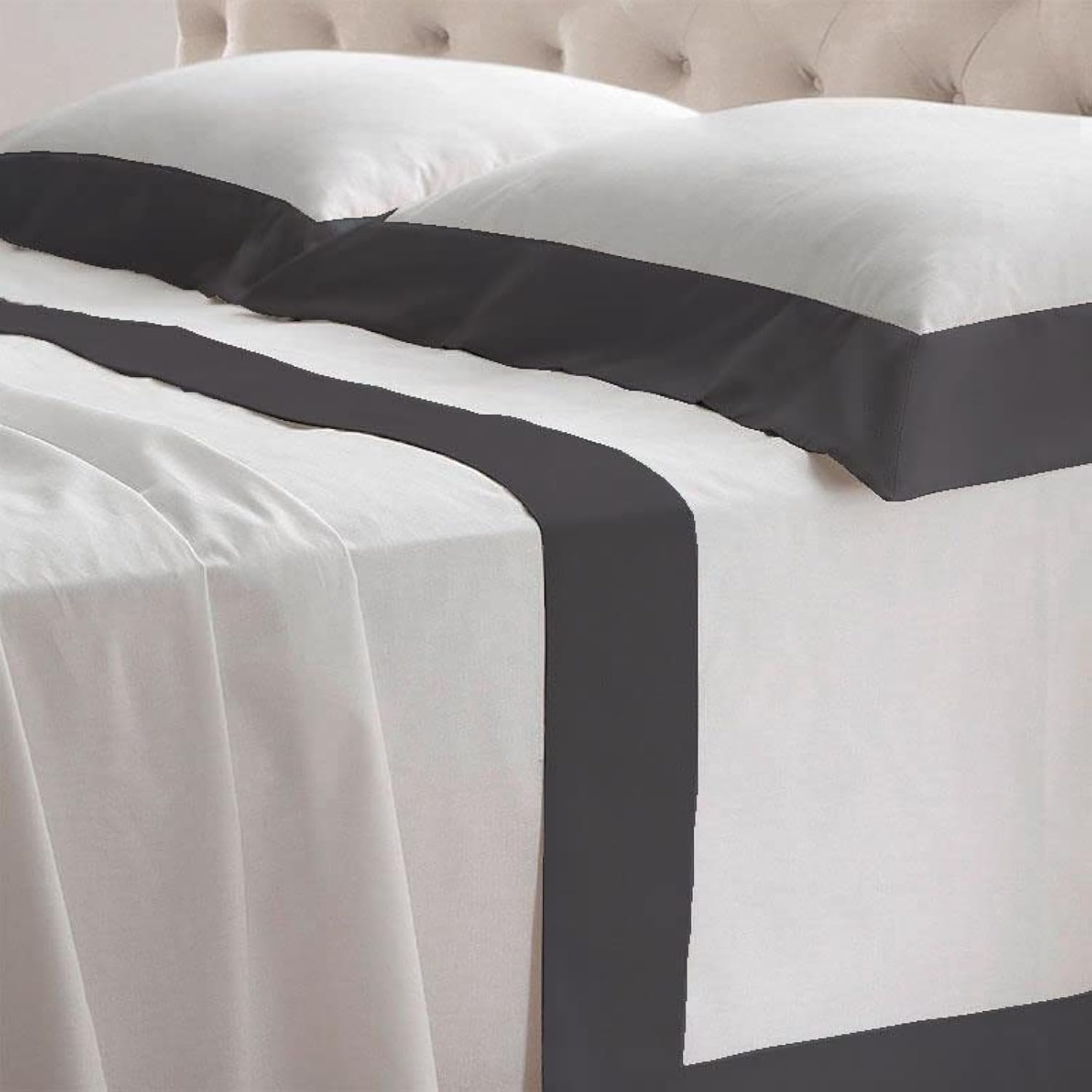 Lisola Double Bed Sheet Set, Cotton and Satin, 1 Top Sheet 250 x 290 cm + 1 Fitted Sheet 180 x 200 x 30 cm + 2 Pillowcases 80 x 50 cm, Made in Italy, Pattern: Diamond, Dark Grey