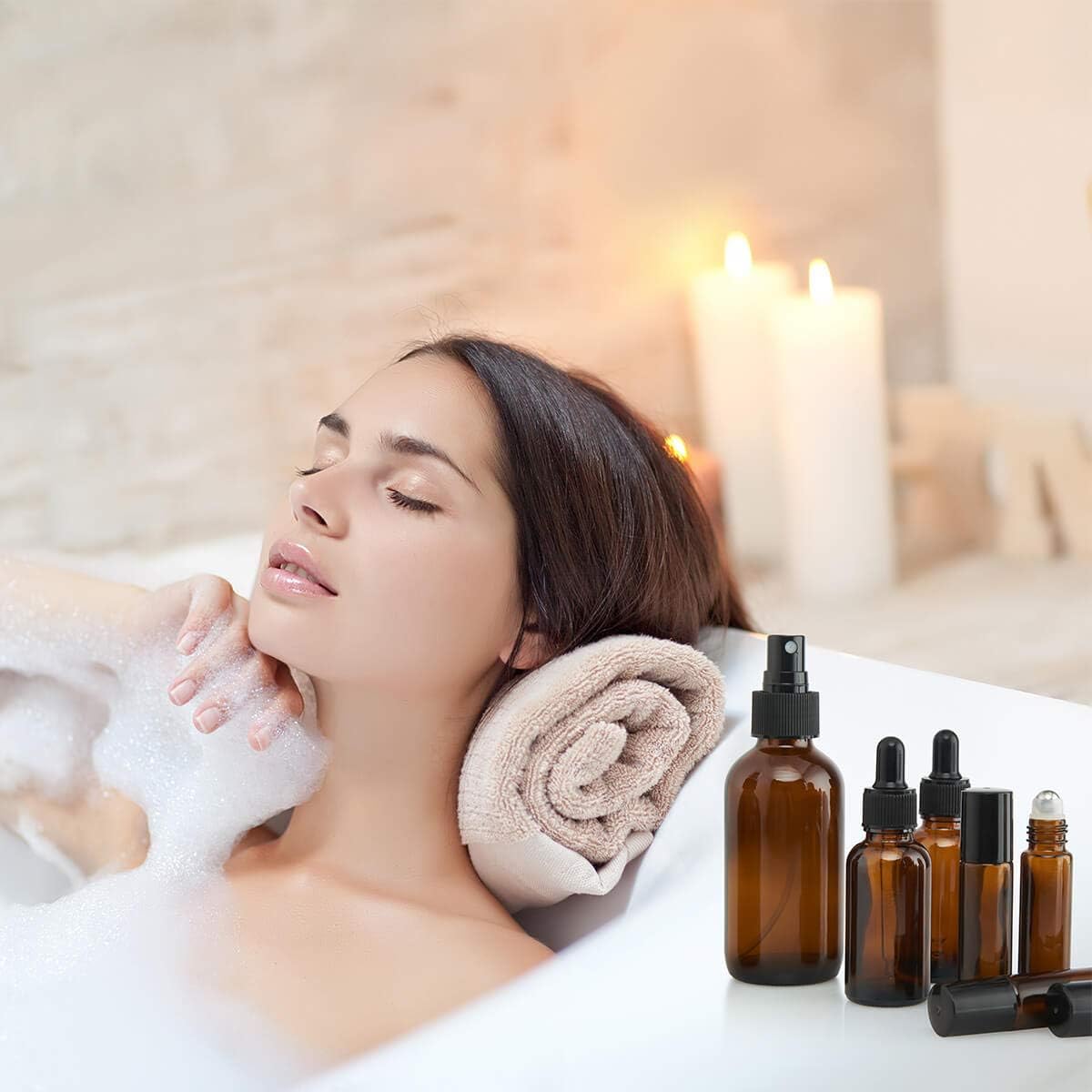 Glass Spray Bottle, SXUDA Amber Glass Spray Bottles Set Roller Bottles for Essential Oils, Cleaning Products or Aromatherapy (16OZ, 8OZ, 4OZ, 2OZ, 2OZ Dropper Bottle) x 2, 10 ml Roller Bottle x 4
