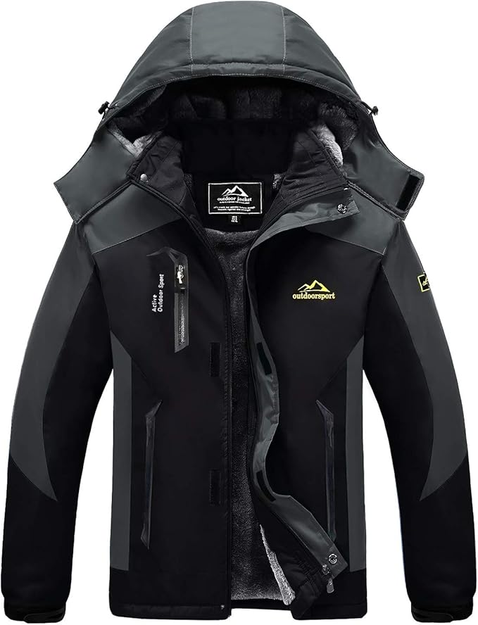 PPTOOL Men's Outdoor Fleece Jacket Winter Waterproof with Hood Warm Ski